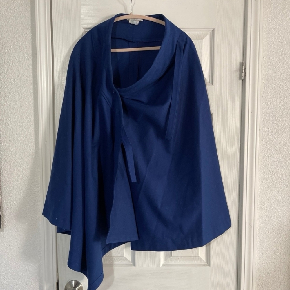 Vintage GUY LAROCHE CELINE PARIS blue Wool Cape Jacket Throw Poncho Designer